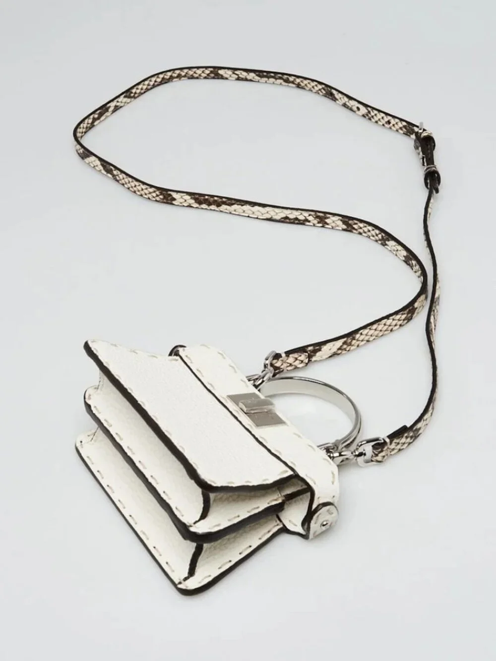 Fendi White Selleria Leather/Snakeskin Nano Peekaboo Maxi Handle Bag - 7AS106 - Picture 3 of 12